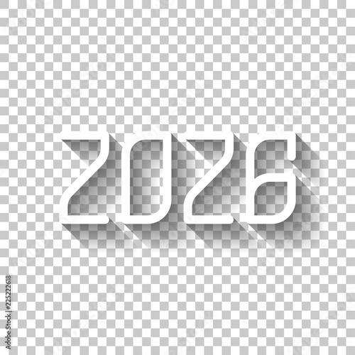2026 number icon. Happy New Year. White icon with shadow on tran