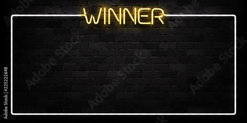 Vector realistic isolated neon sign of Winner frame logo for decoration and covering on the wall background. Concept of casino winning, award ceremony and jackpot. photo