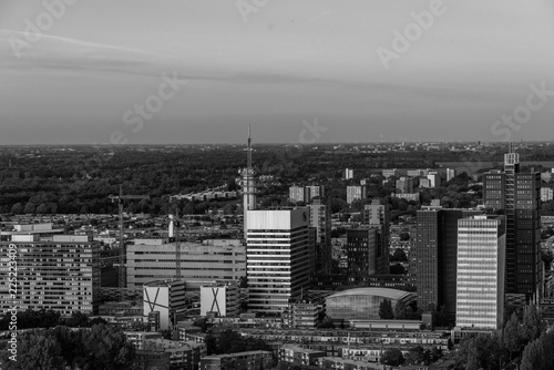 The hague city skyline viewpoint black and white, Netherlands