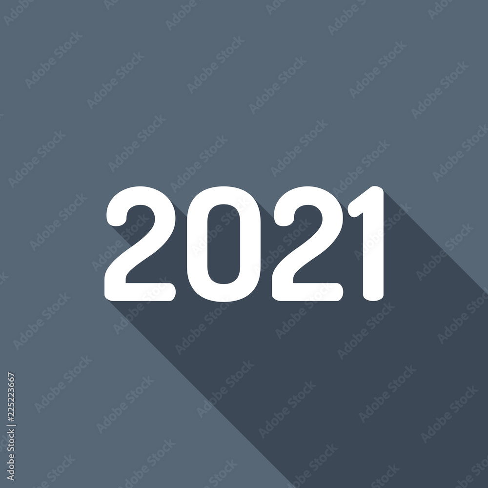 2021 number icon. Happy New Year. White flat icon with long shad 2021 number icon. Happy New Year. White flat icon with long shad