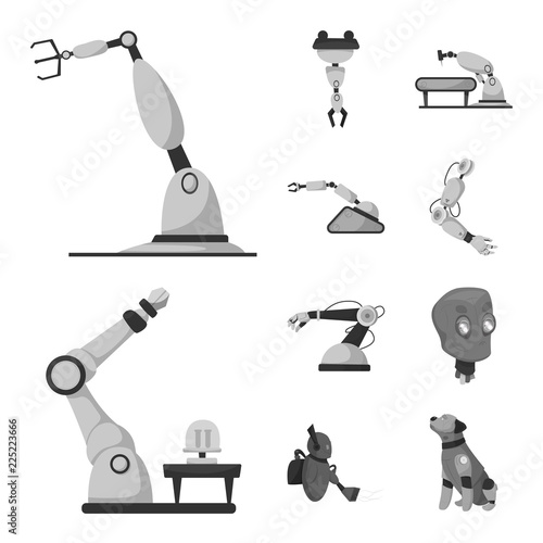 Vector design of robot and factory sign. Collection of robot and space stock vector illustration.