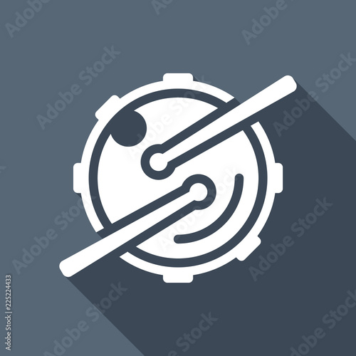 Logo for music app. Drum with drumsticks and camera. Simple icon
