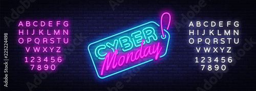Cyber Monday Sale neon sign vector. Cyber Monday Bid discount Design template neon sign, light banner, neon signboard, nightly bright advertising, light inscription. Vector. Editing text neon sign