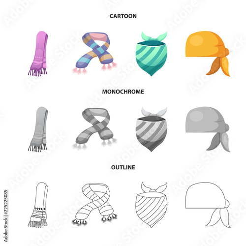 Vector illustration of scarf and shawl logo. Set of scarf and accessory stock symbol for web.