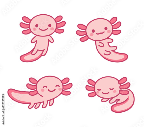 Cute cartoon axolotl set