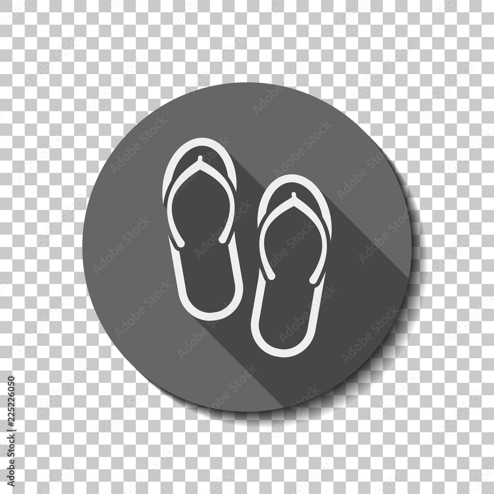 Beach slippers. Flip flops icon. flat icon, long shadow, circle, transparent grid. Badge or sticker style Beach slippers. Flip flops icon. flat icon, long shadow, circle, transparent grid. Badge or sticker style