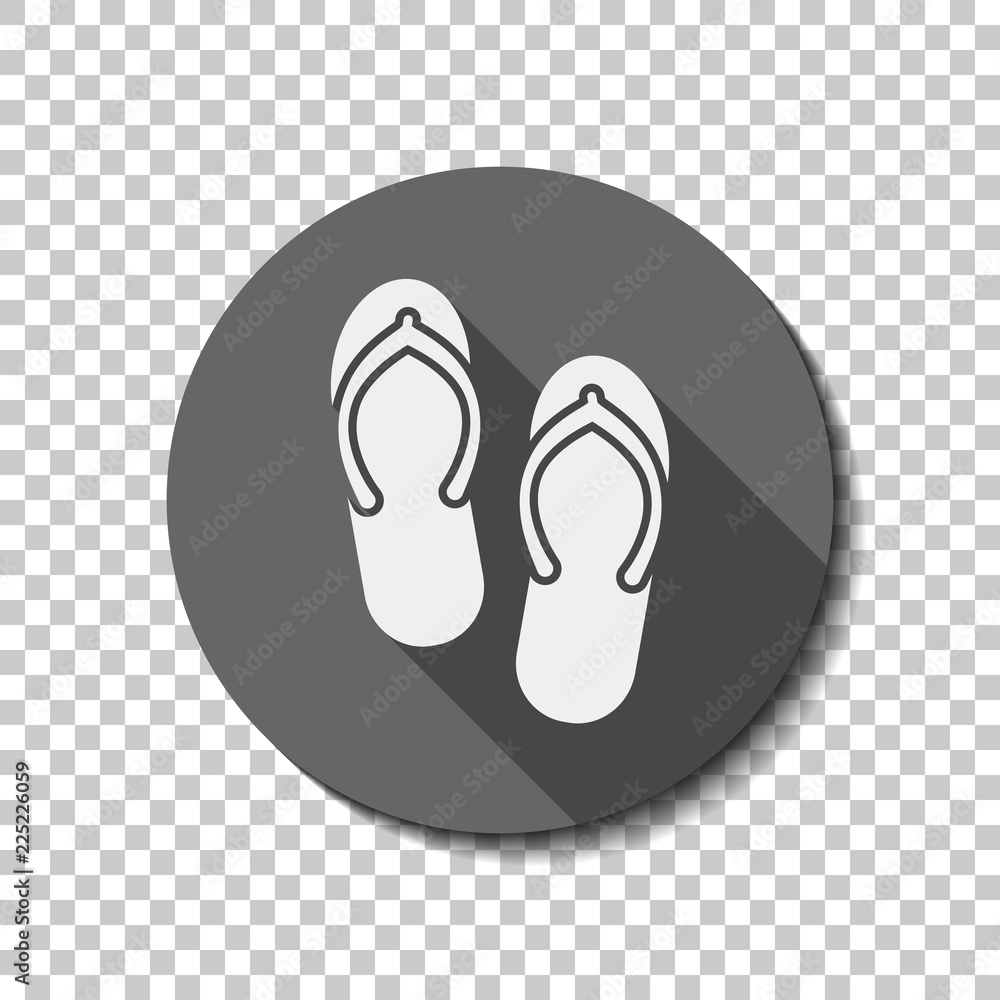 Beach slippers. Flip flops icon. flat icon, long shadow, circle, transparent grid. Badge or sticker style Beach slippers. Flip flops icon. flat icon, long shadow, circle, transparent grid. Badge or sticker style