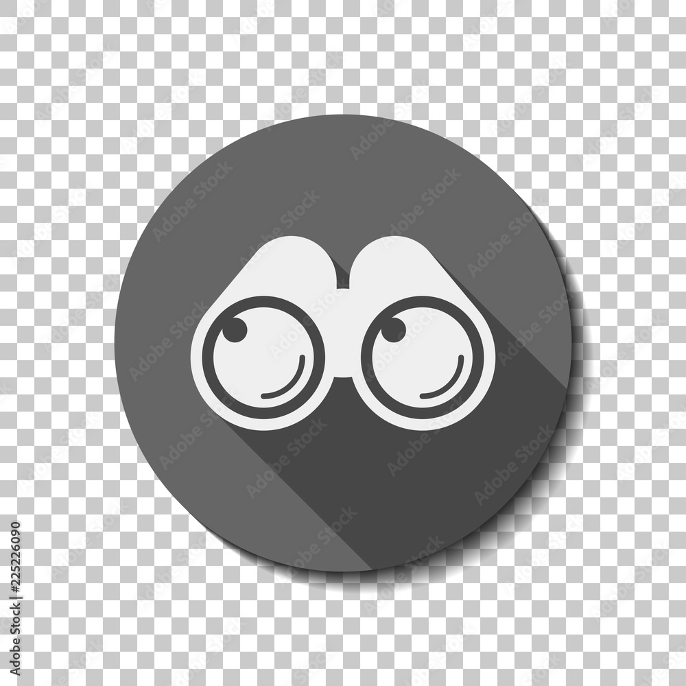 Simple binocular icon. flat icon, long shadow, circle, transparent grid. Badge or sticker style Simple binocular icon. flat icon, long shadow, circle, transparent grid. Badge or sticker style