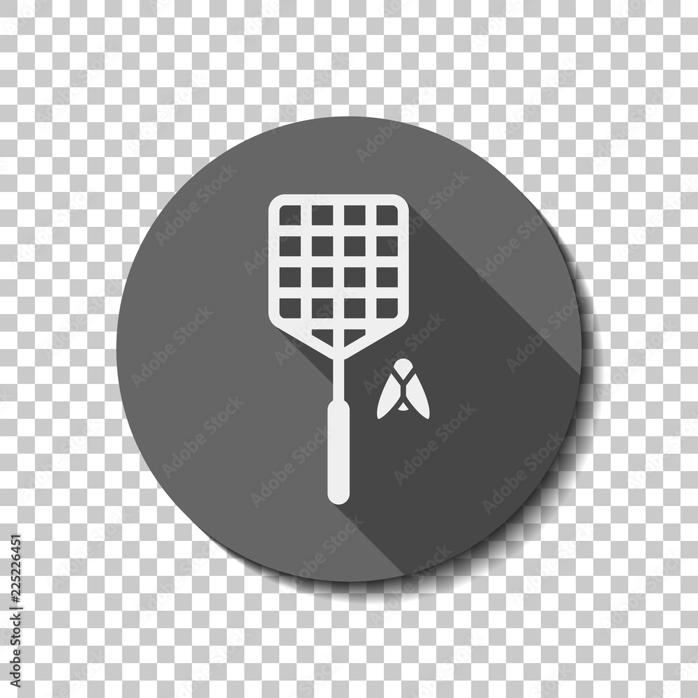 Fly swatter and insect. Simple icon. flat icon, long shadow, circle, transparent grid. Badge or sticker style Fly swatter and insect. Simple icon. flat icon, long shadow, circle, transparent grid. Badge or sticker style