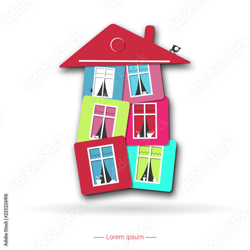 Facade of colorful cartoon house. Vector illustration