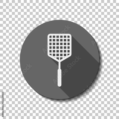 Fly swatter icon. flat icon, long shadow, circle, transparent grid. Badge or sticker style