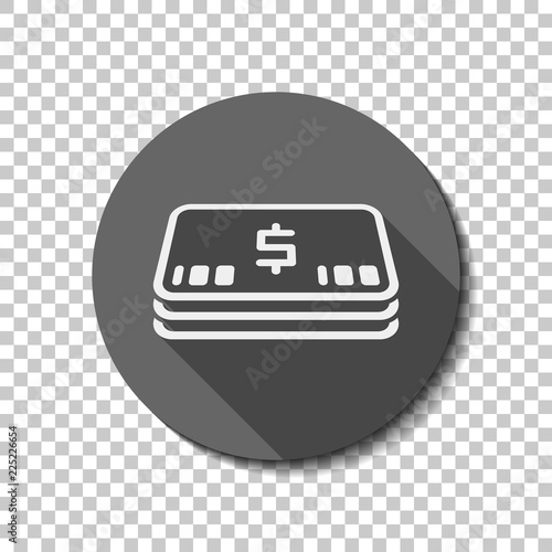 Pack of dollar money or vouchers. Business icon. flat icon, long shadow, circle, transparent grid. Badge or sticker style