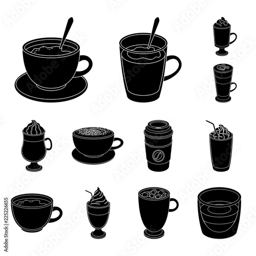 Different kinds of coffee black icons in set collection for design. Coffee drink vector symbol stock web illustration.
