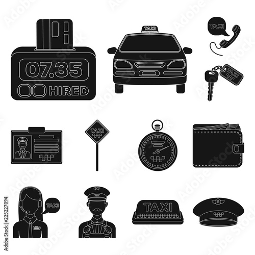 Taxi service black icons in set collection for design. Taxi driver and transport vector symbol stock web illustration.