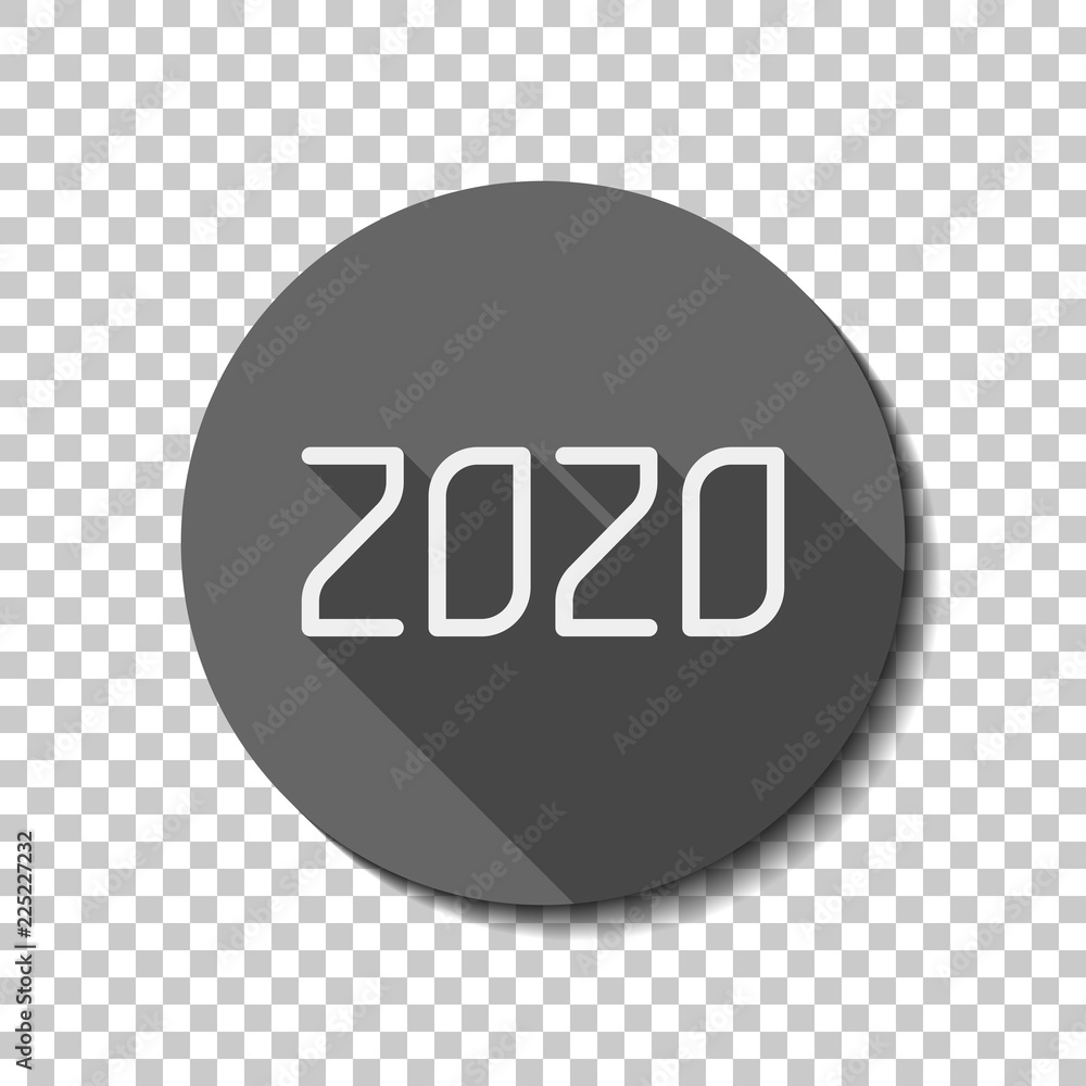 2020 number icon. Happy New Year. flat icon, long shadow, circle, transparent grid. Badge or sticker style 2020 number icon. Happy New Year. flat icon, long shadow, circle, transparent grid. Badge or sticker style