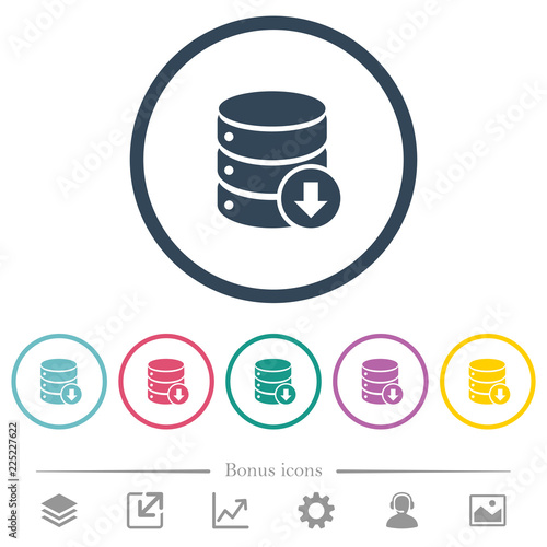 Database down flat color icons in round outlines