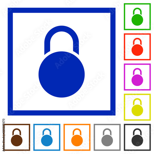 Locked round padlock flat framed icons
