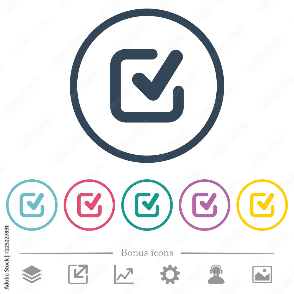 Checkmark flat color icons in round outlines Checkmark flat color icons in round outlines