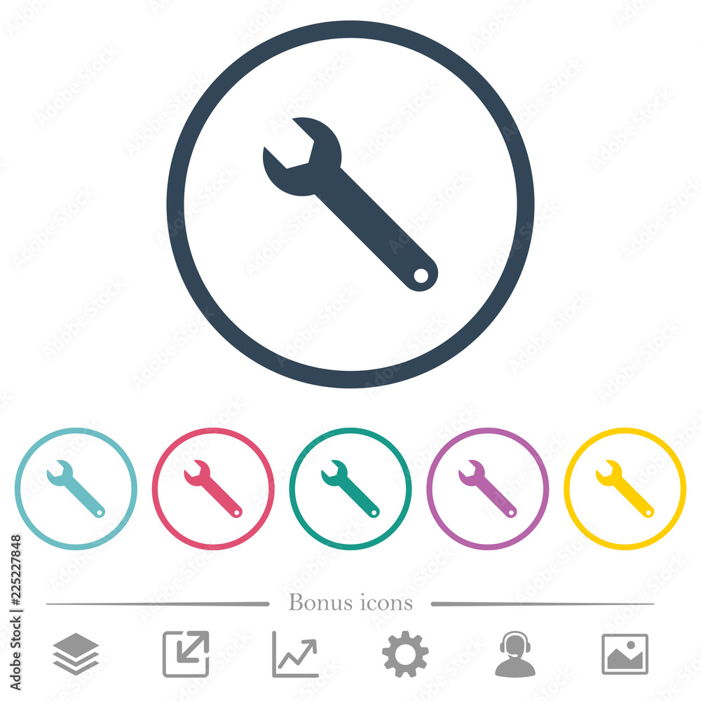 Single wrench flat color icons in round outlines Single wrench flat color icons in round outlines
