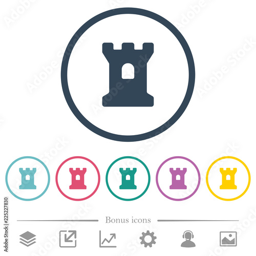Bastion flat color icons in round outlines