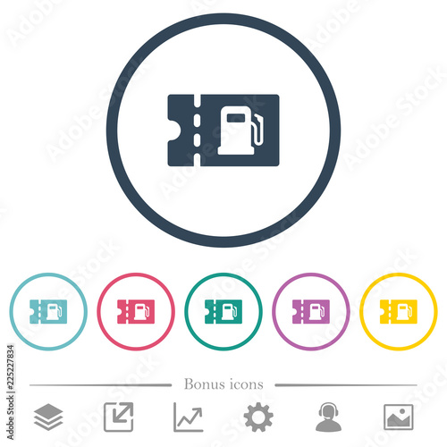 Fueling discount coupon flat color icons in round outlines