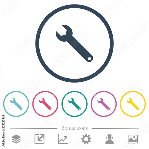 Single wrench flat color icons in round outlines