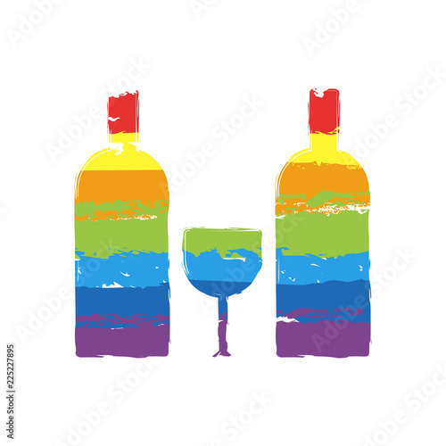 glass and bottles icon. Drawing sign with LGBT style, seven colors of rainbow (red, orange, yellow, green, blue, indigo, violet