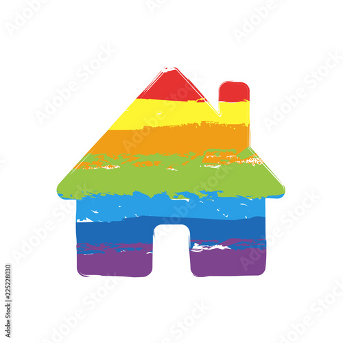 house icon. Drawing sign with LGBT style, seven colors of rainbow (red, orange, yellow, green, blue, indigo, violet photo