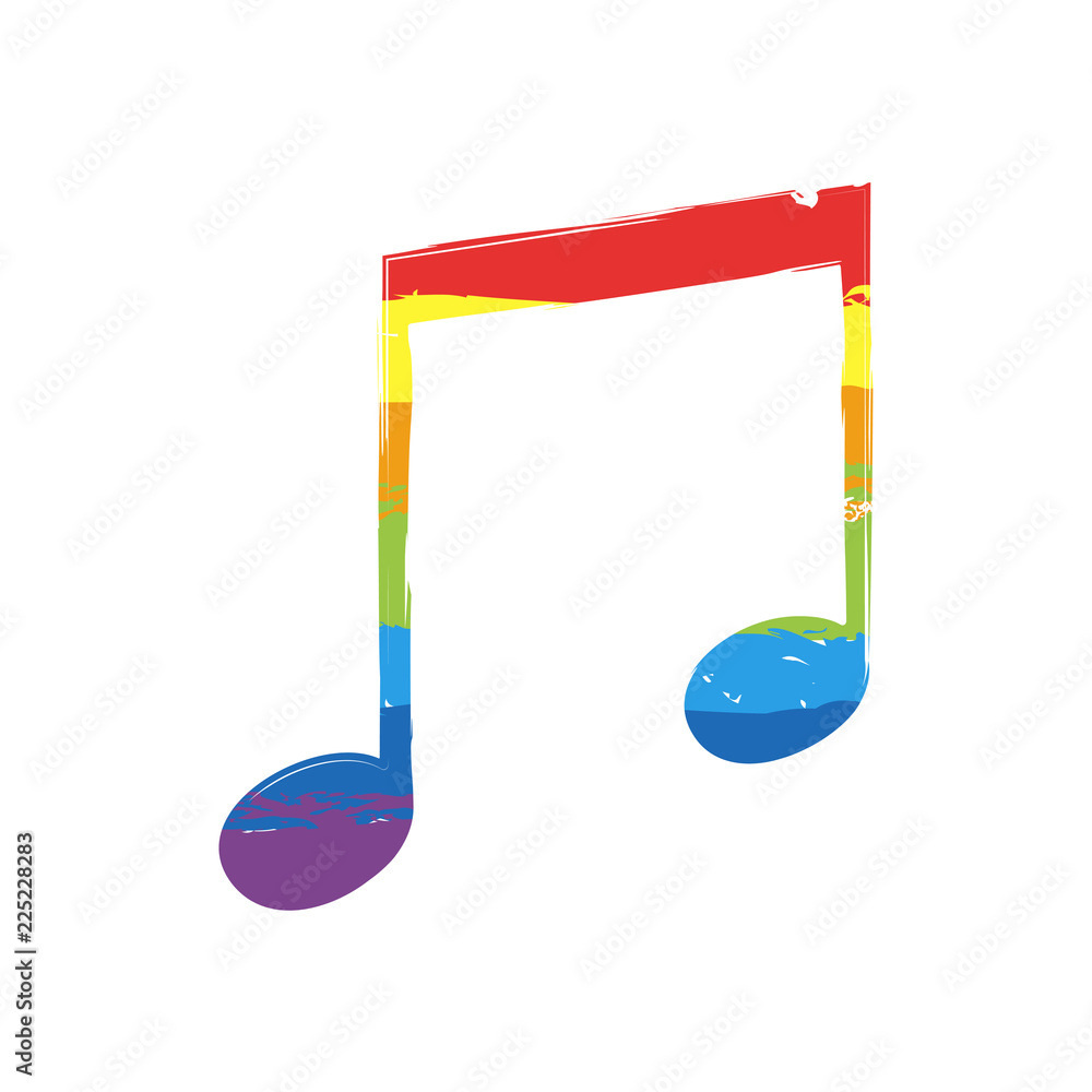 Music note icon. Drawing sign with LGBT style, seven colors of rainbow (red, orange, yellow, green, blue, indigo, violet Music note icon. Drawing sign with LGBT style, seven colors of rainbow (red, orange, yellow, green, blue, indigo, violet