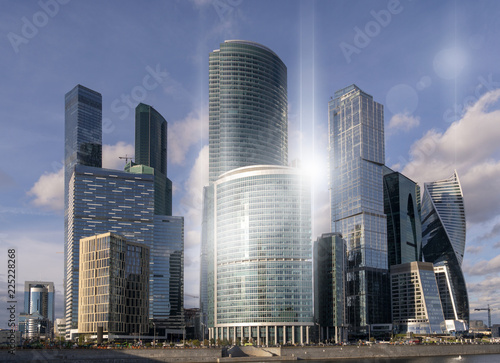 Skyscrapers in the rays of sunset.