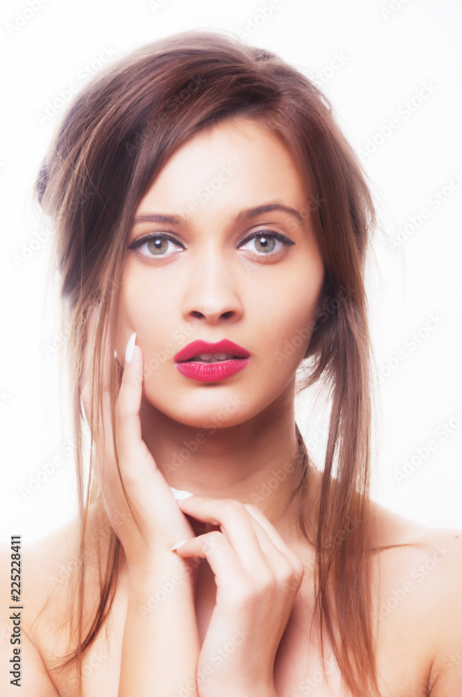 Beautiful brunette girl on white background Beautiful brunette girl on white background