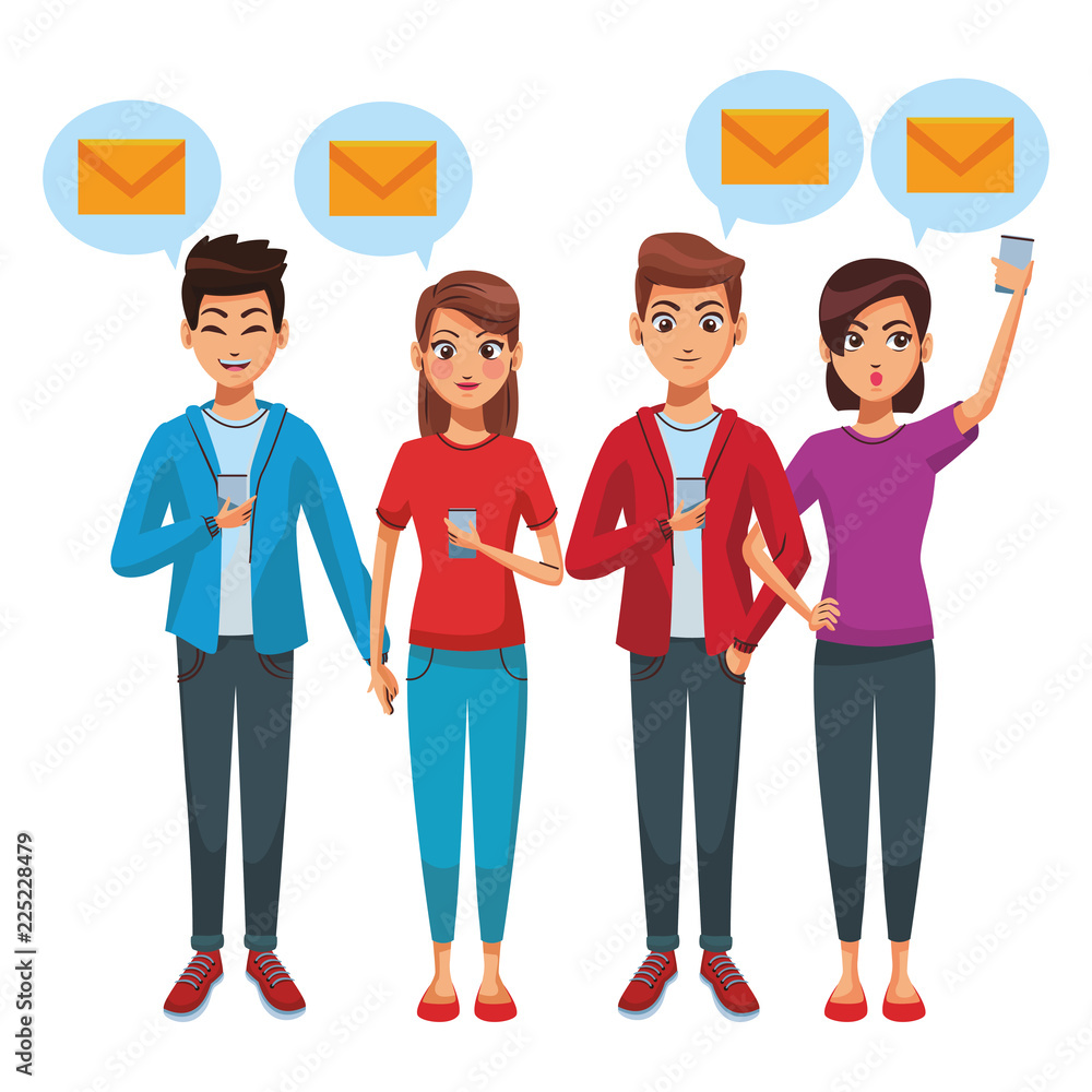 Obraz premium Friends using smartphones for mailing