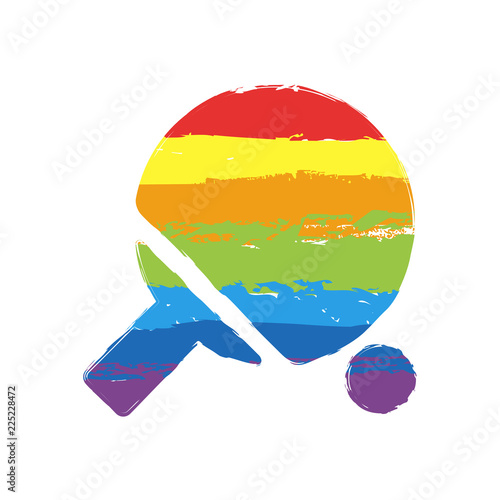Ping pong icon. Drawing sign with LGBT style, seven colors of rainbow (red, orange, yellow, green, blue, indigo, violet