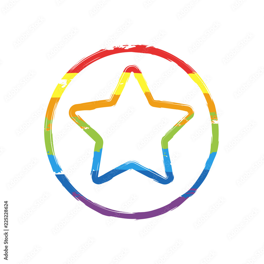 star in circle icon. Drawing sign with LGBT style, seven colors of rainbow (red, orange, yellow, green, blue, indigo, violet star in circle icon. Drawing sign with LGBT style, seven colors of rainbow (red, orange, yellow, green, blue, indigo, violet