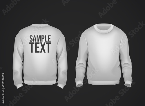 Gray men's sweatshirt template with sample text front and back view. Hoodie for branding or advertising.