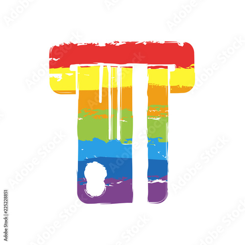 ATM machine and credit card. simple silhouette. Drawing sign with LGBT style, seven colors of rainbow (red, orange, yellow, green, blue, indigo, violet
