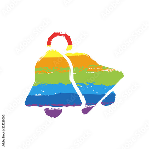 christmas bell icon. Drawing sign with LGBT style, seven colors of rainbow (red, orange, yellow, green, blue, indigo, violet