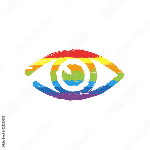 simple eye icon. Drawing sign with LGBT style, seven colors of rainbow (red, orange, yellow, green, blue, indigo, violet