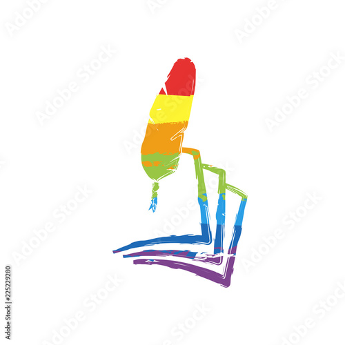 feather and paper. simple silhouette. Drawing sign with LGBT style, seven colors of rainbow (red, orange, yellow, green, blue, indigo, violet