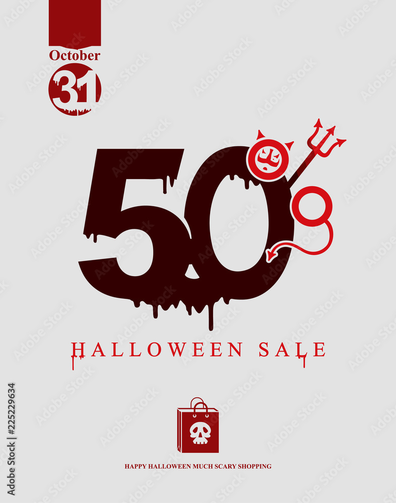 Halloween Sale. Vector template banner of holiday sale. Black stains drawn figures 50%. The devil's forks and horns feature in the form of a percent sign. Halloween Sale. Vector template banner of holiday sale. Black stains drawn figures 50%. The devil's forks and horns feature in the form of a percent sign.