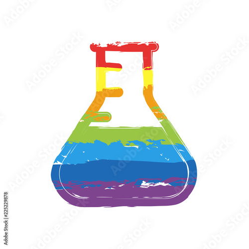 Medical test tube. simple silhouette. Drawing sign with LGBT style, seven colors of rainbow (red, orange, yellow, green, blue, indigo, violet
