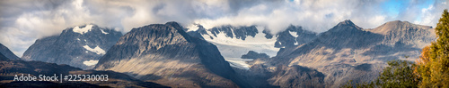 Wide range panorama view of Lyngen Alps near the Tromso with Strupbreen glacier - tourist attraction photo