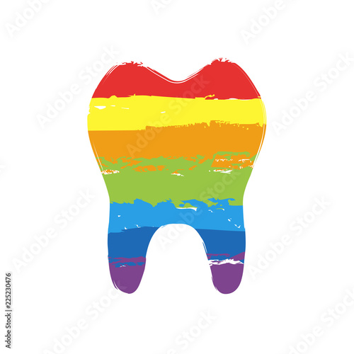 tooth. simple icon. Drawing sign with LGBT style, seven colors of rainbow (red, orange, yellow, green, blue, indigo, violet