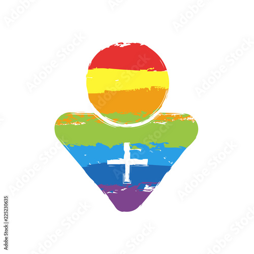 doctor, person with medical cross. Drawing sign with LGBT style, seven colors of rainbow (red, orange, yellow, green, blue, indigo, violet