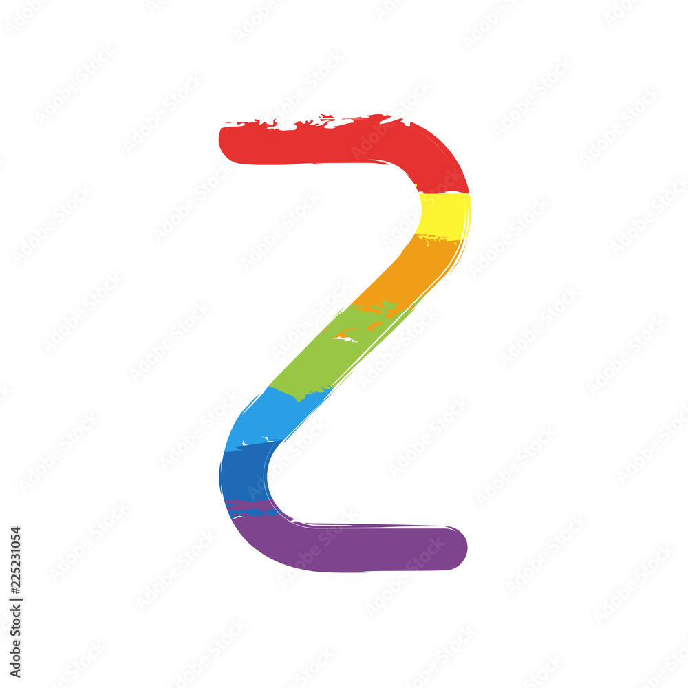 Number two, numeral, simple letter. Drawing sign with LGBT style, seven colors of rainbow (red, orange, yellow, green, blue, indigo, violet Number two, numeral, simple letter. Drawing sign with LGBT style, seven colors of rainbow (red, orange, yellow, green, blue, indigo, violet