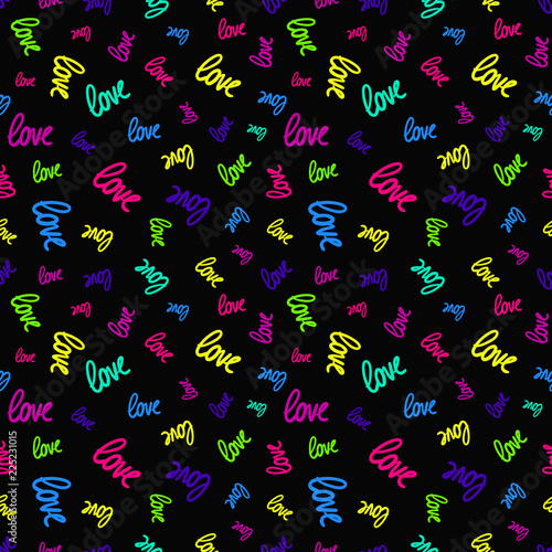 Vector seamless pattern with randomly scattered colorful love words