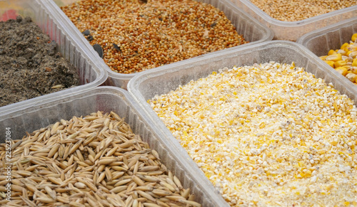 Seeds and grains in baskets on the market