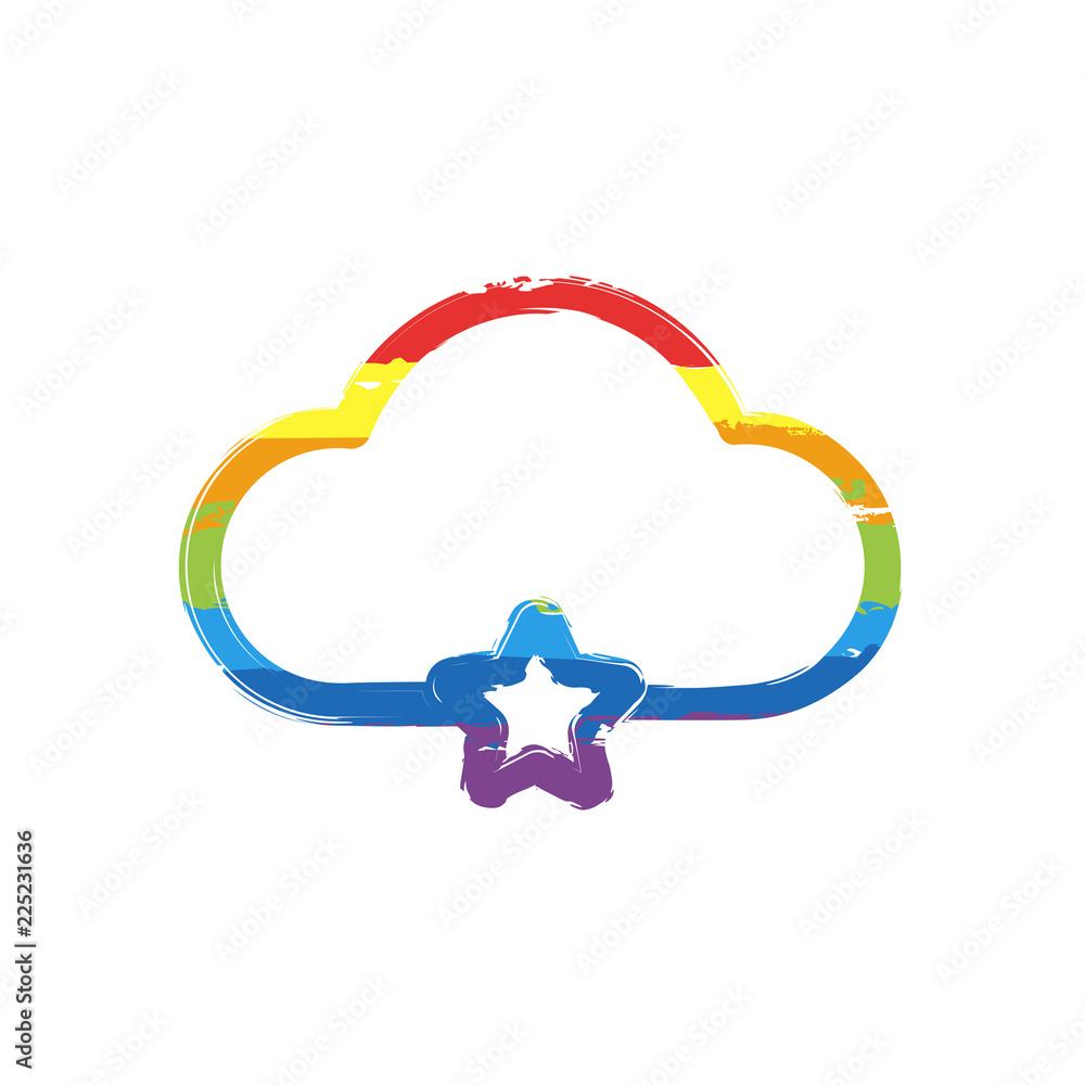 bookmark cloud database. linear symbol with thin outline. simple outline icon. Drawing sign with LGBT style, seven colors of rainbow (red, orange, yellow, green, blue, indigo, violet bookmark cloud database. linear symbol with thin outline. simple outline icon. Drawing sign with LGBT style, seven colors of rainbow (red, orange, yellow, green, blue, indigo, violet