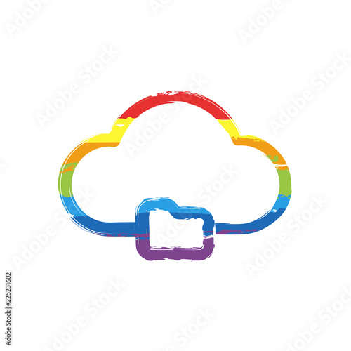 outline simple cloud and folder. linear symbol with thin outline. Drawing sign with LGBT style, seven colors of rainbow (red, orange, yellow, green, blue, indigo, violet