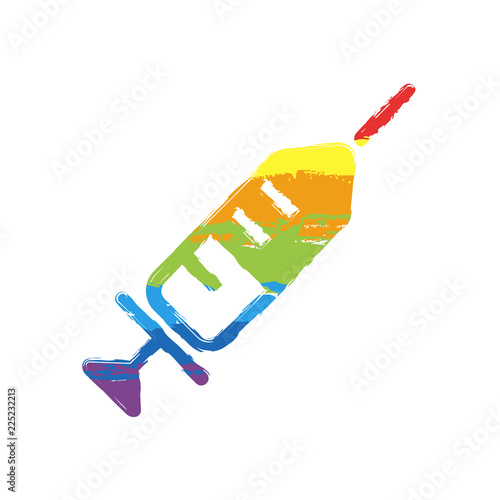 Simple injector icon. Drawing sign with LGBT style, seven colors of rainbow (red, orange, yellow, green, blue, indigo, violet